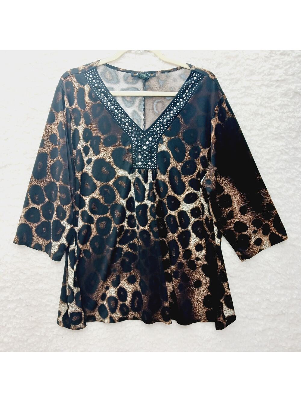 Blouse Leopard Going Out Top Studded Glam Mob Wife Goth Bold Statement Size 3X